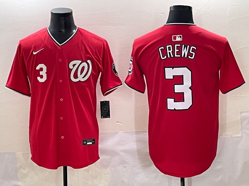 Men 2025 Washington Nationals #3 Crews Red Game Nike MLB Jersey style 2